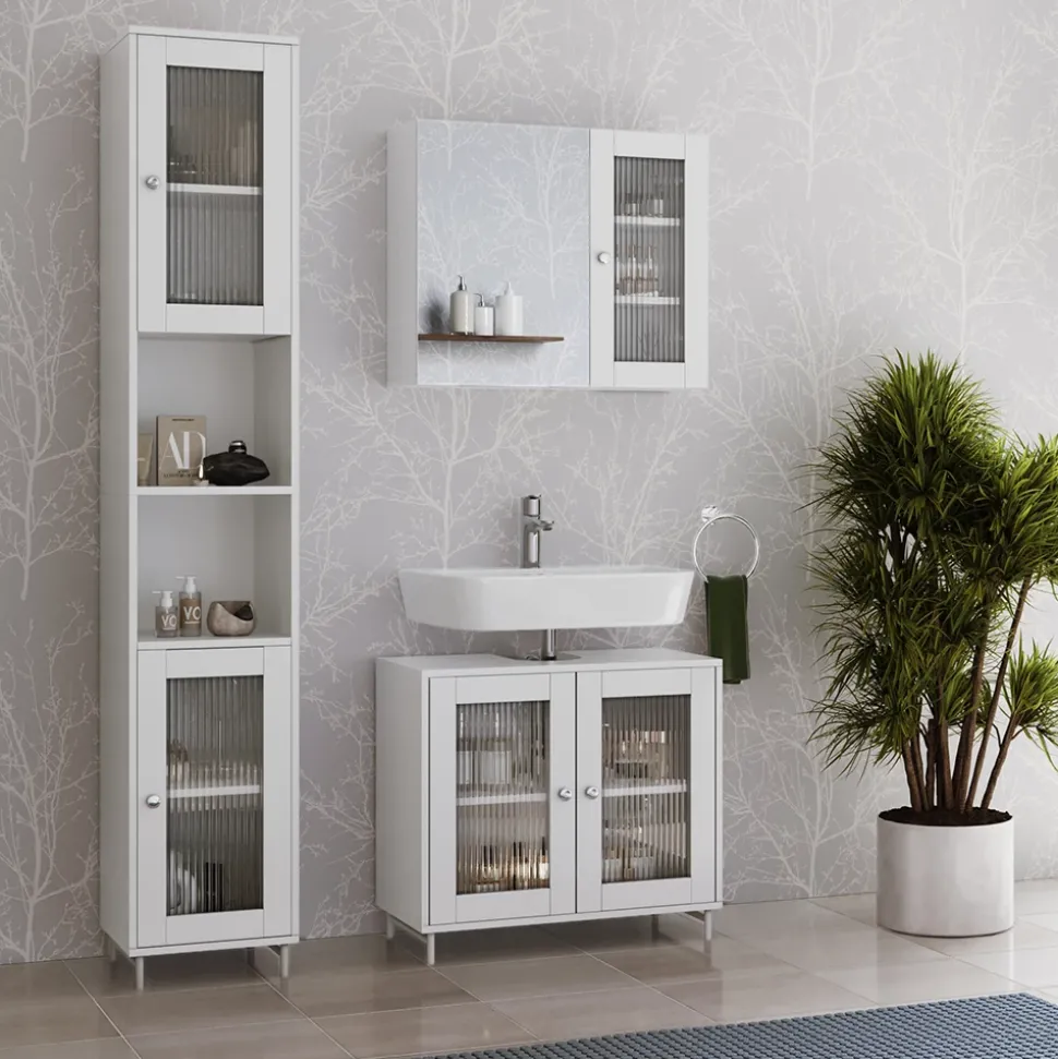 Badmöbel-Set Malte Weiß 3 Teile mit Hochschrank Vicco