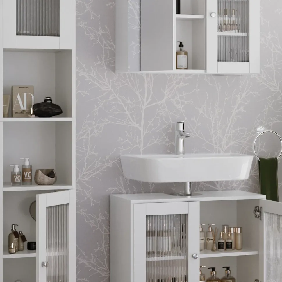 Badmöbel-Set Malte Weiß 3 Teile mit Hochschrank Vicco