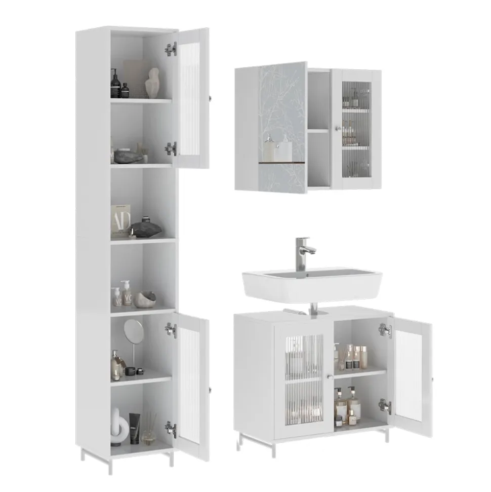 Badmöbel-Set Malte Weiß 3 Teile mit Hochschrank Vicco