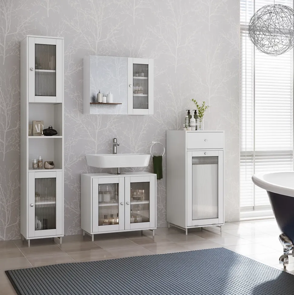 Badmöbel-Set Malte Weiß 3 Teile mit Hochschrank Vicco