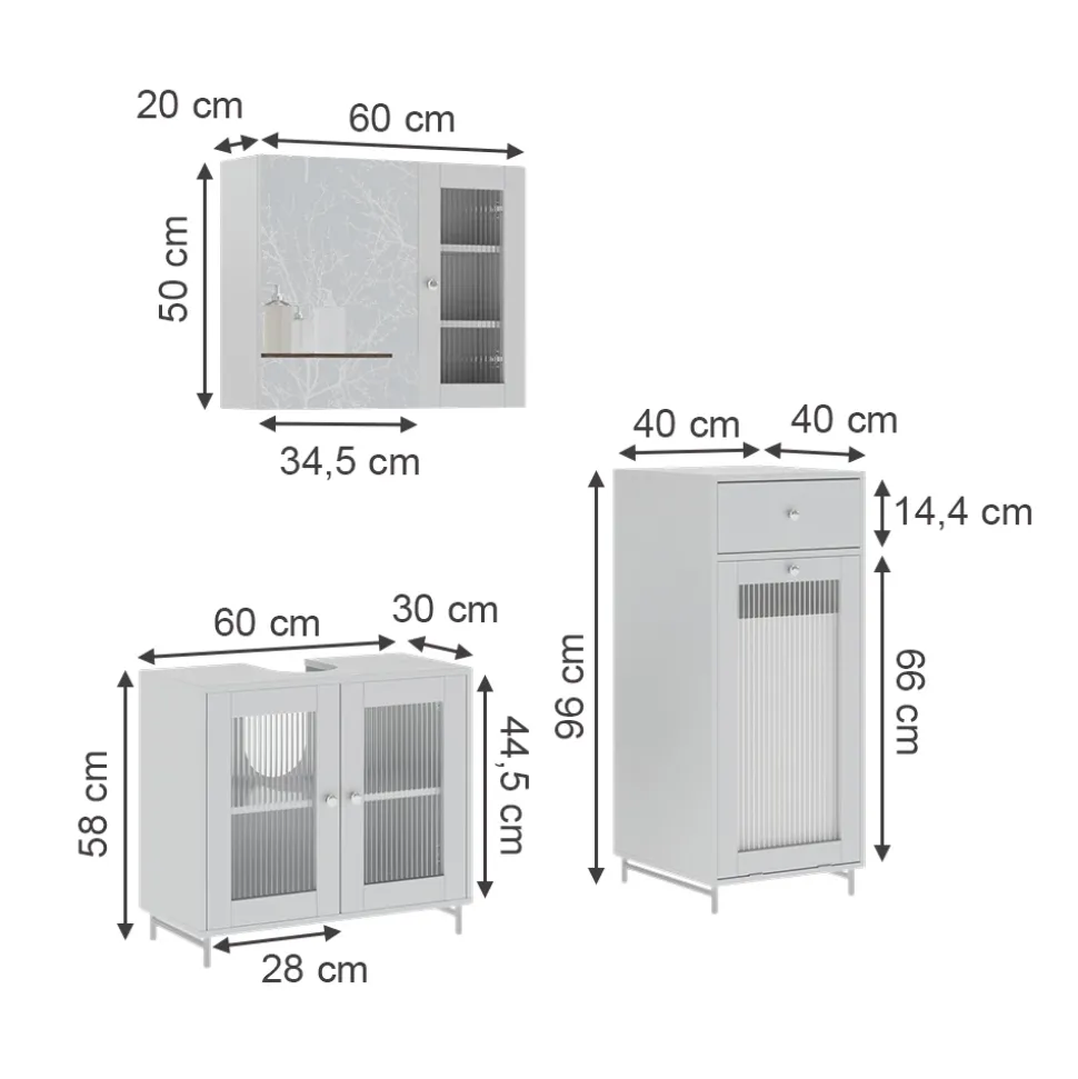 Badmöbel-Set Malte Weiß 3 Teile Vicco