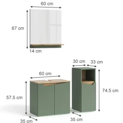 Badmöbel-Set Marelle Grün/Artisan 3 Teile, mit Midischrank Vicco