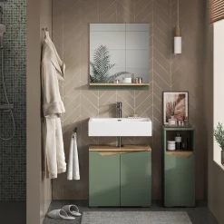 Badmöbel-Set Marelle Grün/Artisan 3 Teile, mit Midischrank Vicco
