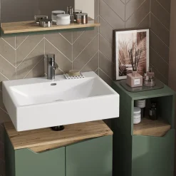 Badmöbel-Set Marelle Grün/Artisan 3 Teile, mit Midischrank Vicco