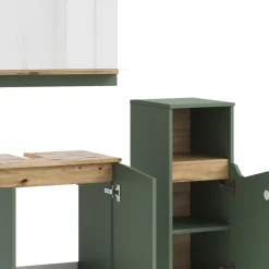 Badmöbel-Set Marelle Grün/Artisan 3 Teile, mit Midischrank Vicco