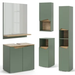 Badmöbel-Set Marelle Grün/Artisan 3 Teile, mit Midischrank Vicco