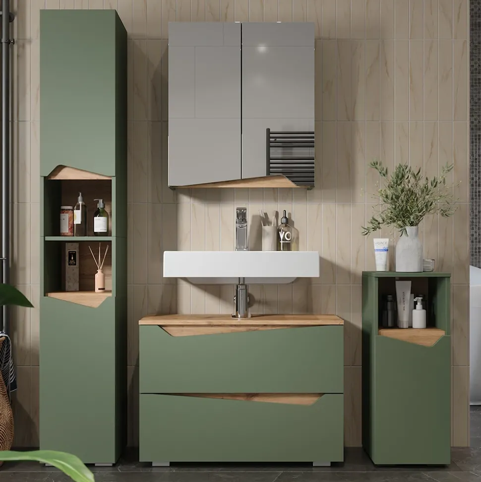 Badmöbel-Set Marelle Grün/Artisan 4 Teile Vicco