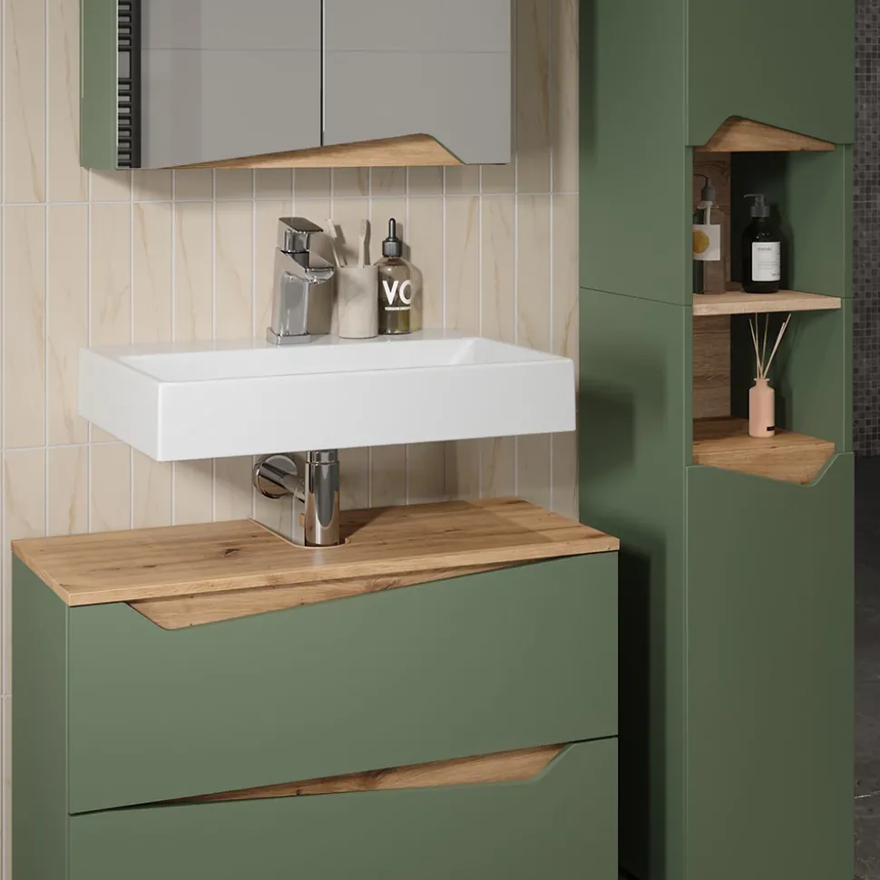 Badmöbel-Set Marelle Grün/Artisan 4 Teile Vicco