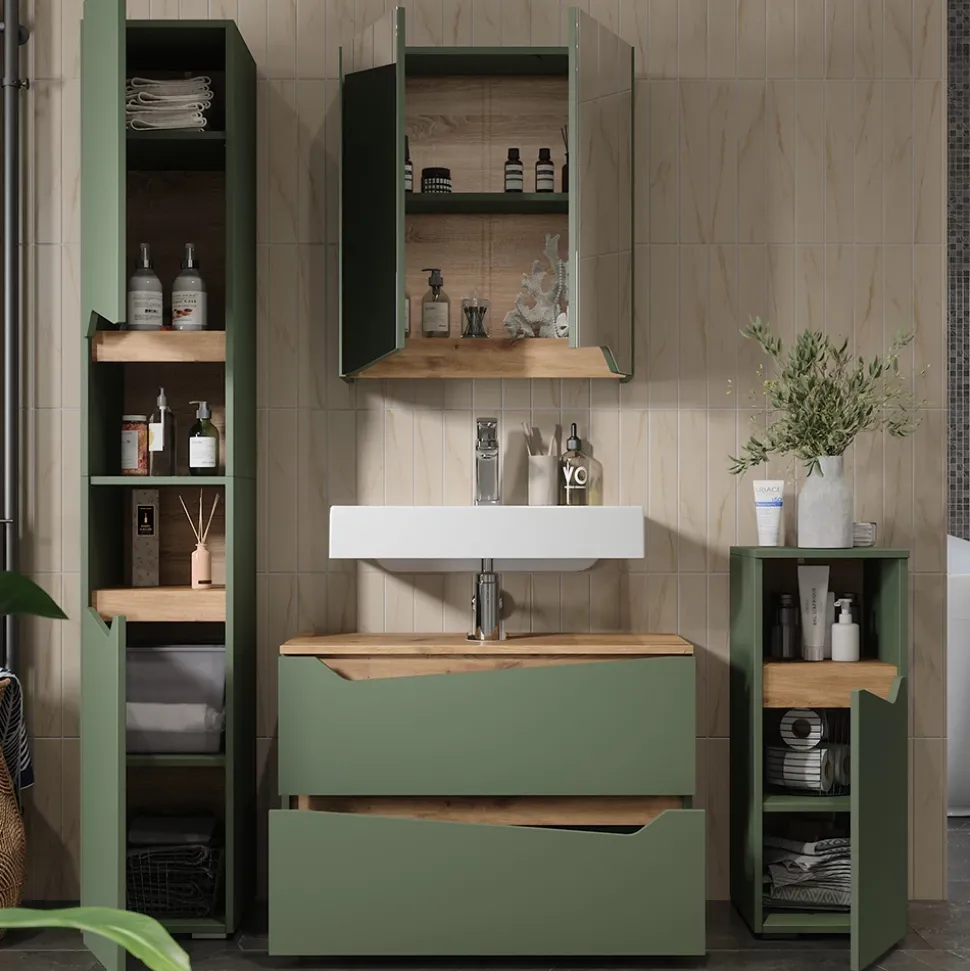 Badmöbel-Set Marelle Grün/Artisan 4 Teile Vicco