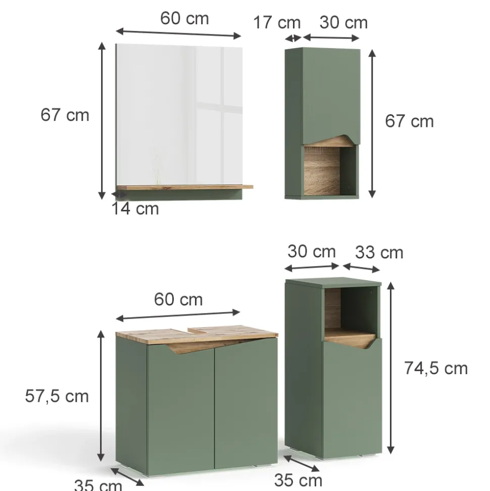 Badmöbel-Set Marelle Grün/Artisan 4 Teile Vicco