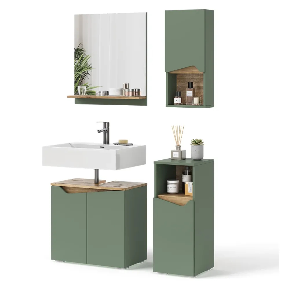Badmöbel-Set Marelle Grün/Artisan 4 Teile Vicco