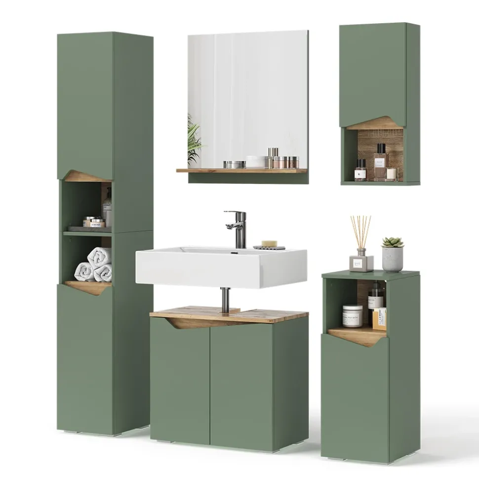 Badmöbel-Set Marelle Grün/Artisan 5 Teile Vicco