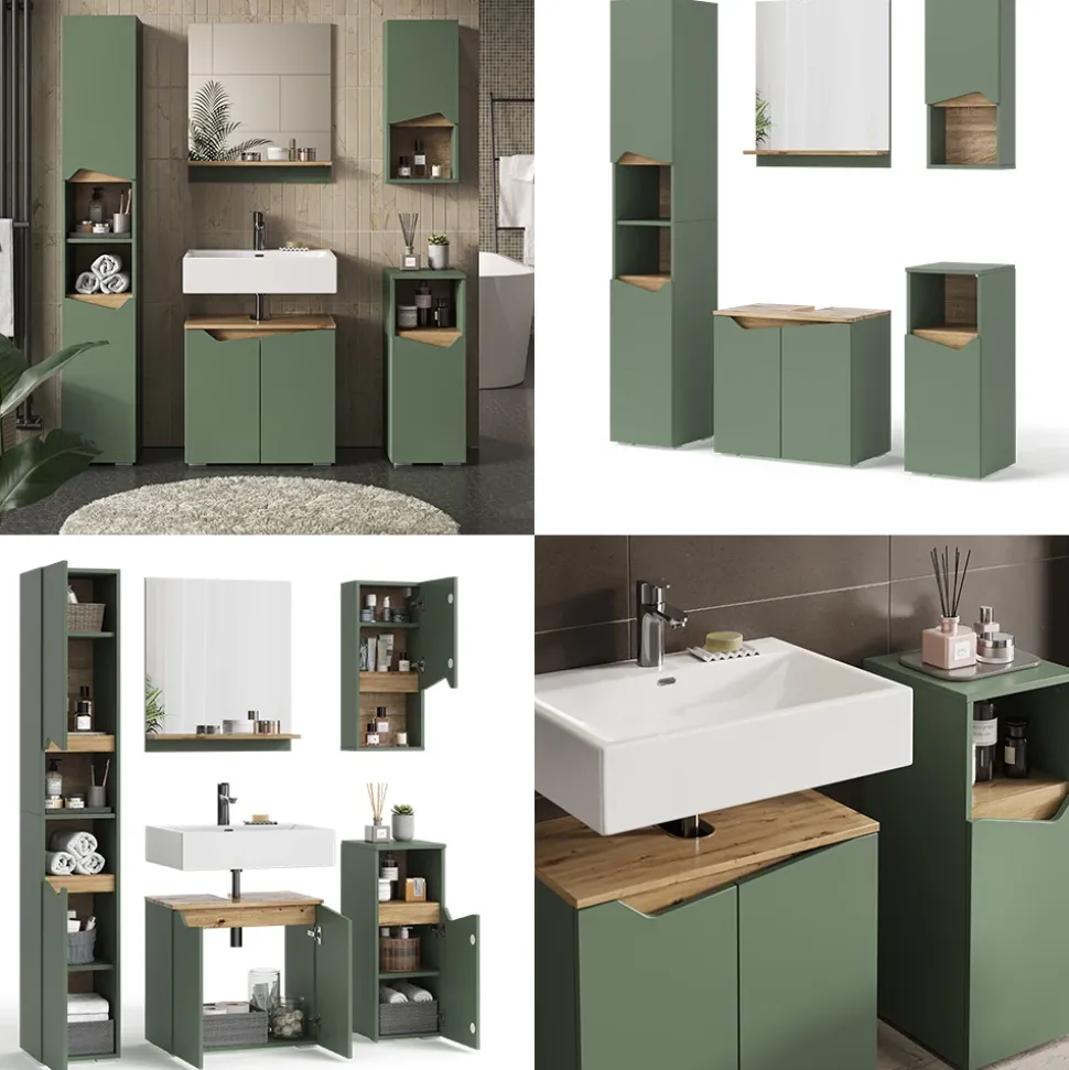 Badmöbel-Set Marelle Grün/Artisan 5 Teile Vicco