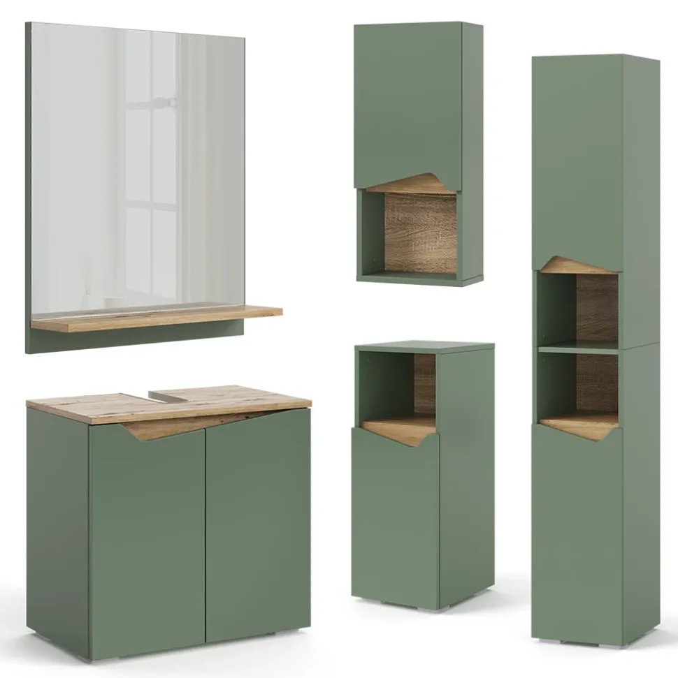 Badmöbel-Set Marelle Grün/Artisan 5 Teile Vicco