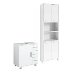 Badmöbel-Set Maris Weiß 2 Teile, mit Hochschrank und Waschbeckenunterschrank Vicco