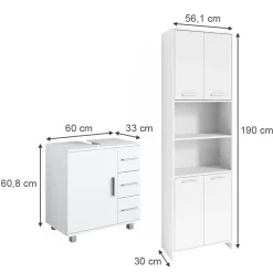 Badmöbel-Set Maris Weiß 2 Teile, mit Hochschrank und Waschbeckenunterschrank Vicco
