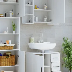 Badmöbel-Set Maris Weiß 2 Teile, mit Hochschrank und Waschbeckenunterschrank Vicco