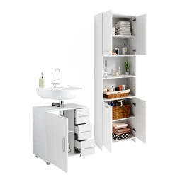 Badmöbel-Set Maris Weiß 2 Teile, mit Hochschrank und Waschbeckenunterschrank Vicco