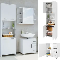 Badmöbel-Set Maris Weiß 2 Teile, mit Hochschrank und Waschbeckenunterschrank Vicco