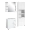 Badmöbel-Set Maris Weiß 3 Teile, mit Hochschrank, Bad Spiegelschrank und Waschbeckenunterschrank Vicco