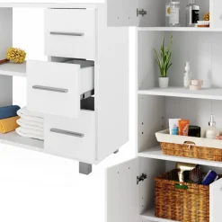 Badmöbel-Set Maris Weiß 3 Teile, mit Hochschrank, Bad Spiegelschrank und Waschbeckenunterschrank Vicco