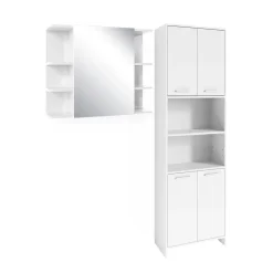 Badmöbel-Set Maris Weiß 2 Teile, mit Hochschrank und Bad Spiegelschrank Vicco
