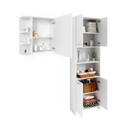 Badmöbel-Set Maris Weiß 2 Teile, mit Hochschrank und Bad Spiegelschrank Vicco