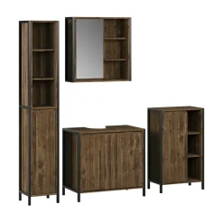 Badmöbel-Set Naola Eiche/Schwarz 4 Teile Vicco