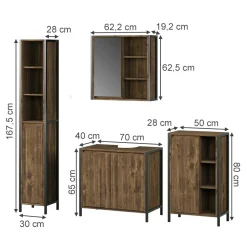 Badmöbel-Set Naola Eiche/Schwarz 4 Teile Vicco
