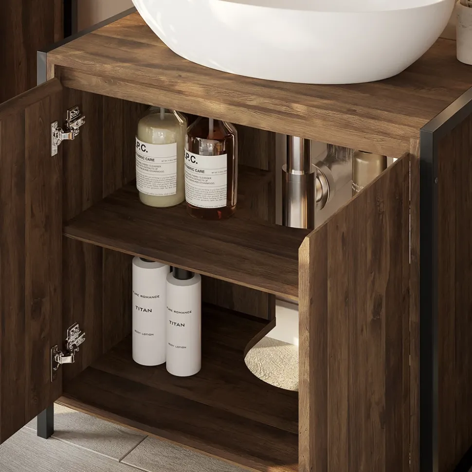 Badmöbel-Set Naola Eiche/Schwarz 4 Teile Vicco