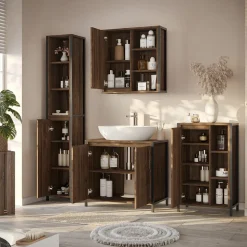 Badmöbel-Set Naola Eiche/Schwarz 4 Teile Vicco