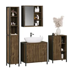 Badmöbel-Set Naola Eiche/Schwarz 4 Teile Vicco