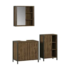 Badmöbel-Set Naola Eiche/Schwarz 3 Teile Vicco