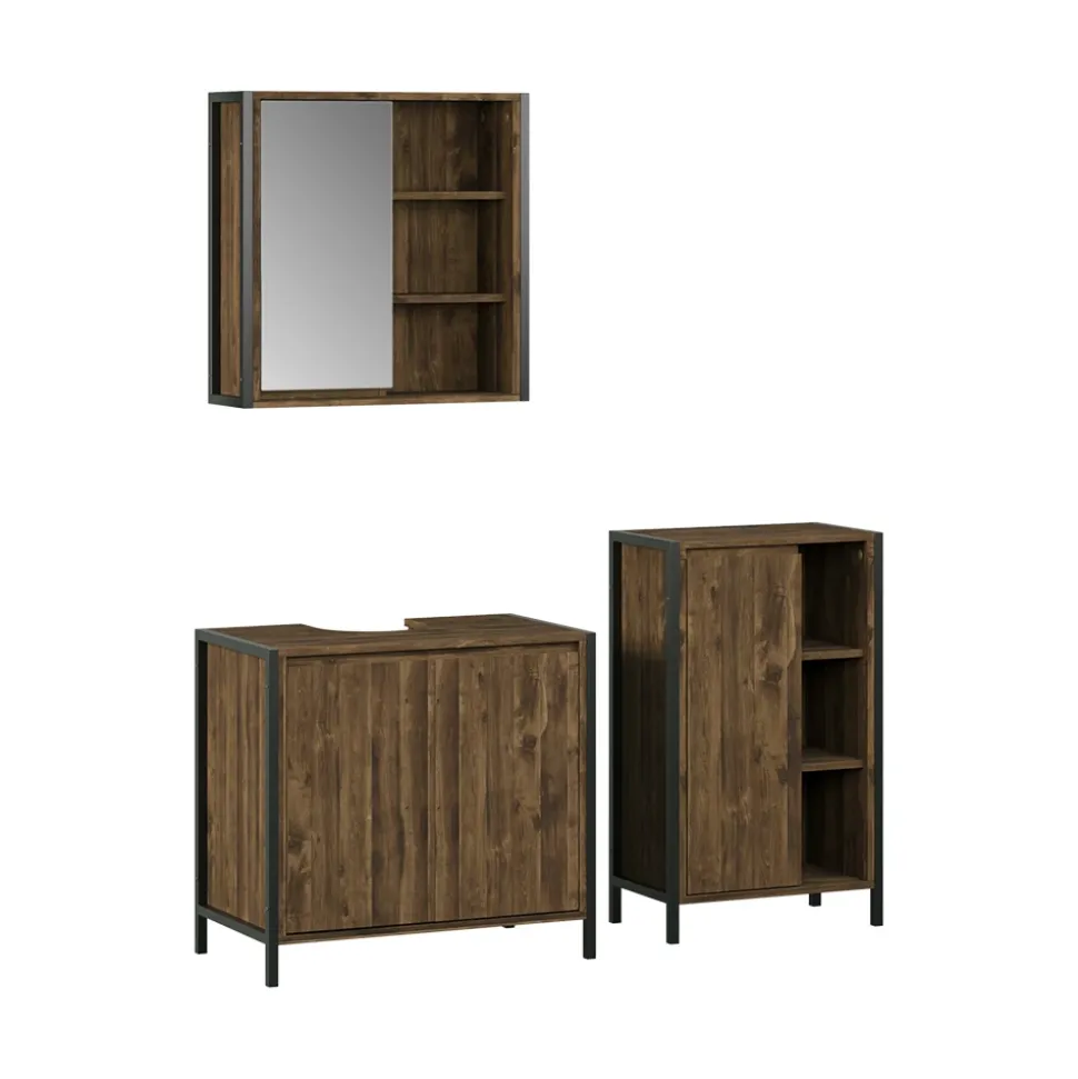 Badmöbel-Set Naola Eiche/Schwarz 3 Teile Vicco