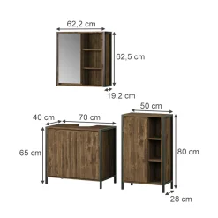 Badmöbel-Set Naola Eiche/Schwarz 3 Teile Vicco