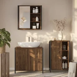 Badmöbel-Set Naola Eiche/Schwarz 3 Teile Vicco