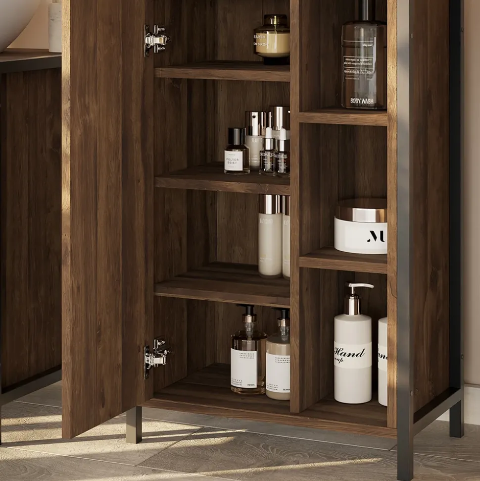 Badmöbel-Set Naola Eiche/Schwarz 3 Teile Vicco