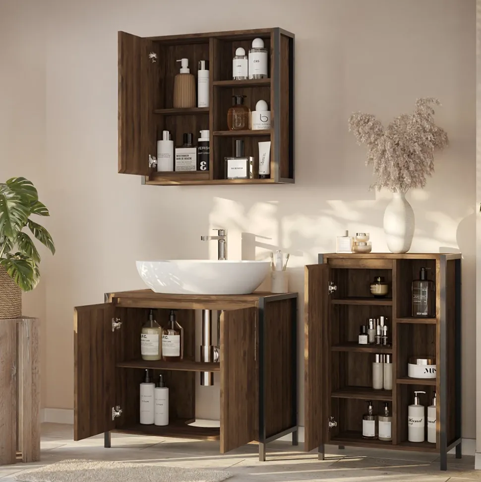 Badmöbel-Set Naola Eiche/Schwarz 3 Teile Vicco