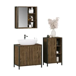 Badmöbel-Set Naola Eiche/Schwarz 3 Teile Vicco