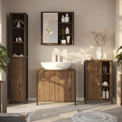 Badmöbel-Set Naola Eiche/Schwarz 3 Teile Vicco