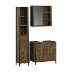 Badmöbel-Set Naola Eiche/Schwarz 3 Teile Vicco