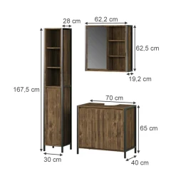 Badmöbel-Set Naola Eiche/Schwarz 3 Teile Vicco