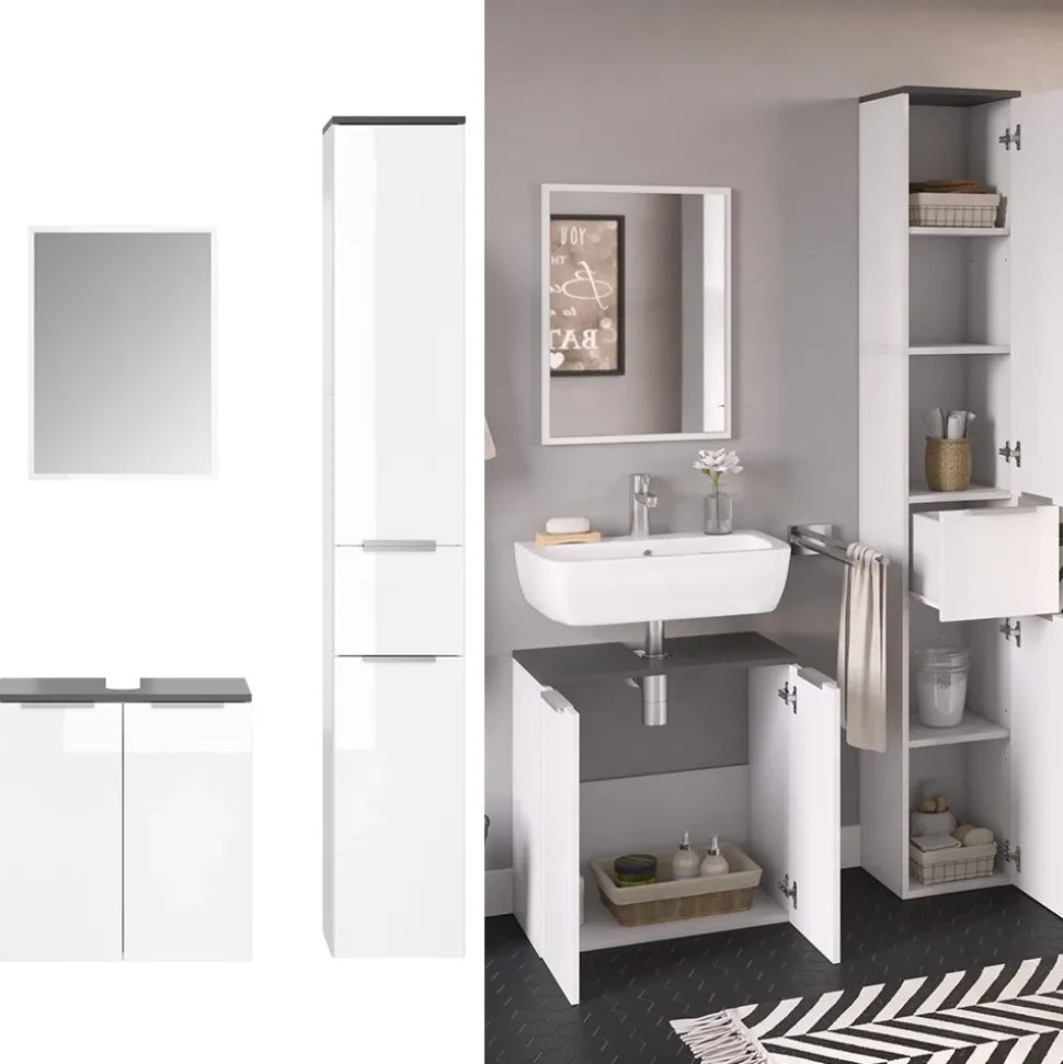 Badmöbel-Set Otis Weiß 3 Teile, mit Hochschrank Vicco