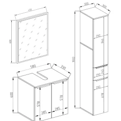 Badmöbel-Set Otis Weiß 3 Teile, mit Hochschrank Vicco