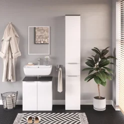 Badmöbel-Set Otis Weiß 3 Teile, mit Hochschrank Vicco