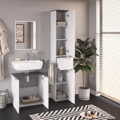 Badmöbel-Set Otis Weiß 3 Teile, mit Hochschrank Vicco