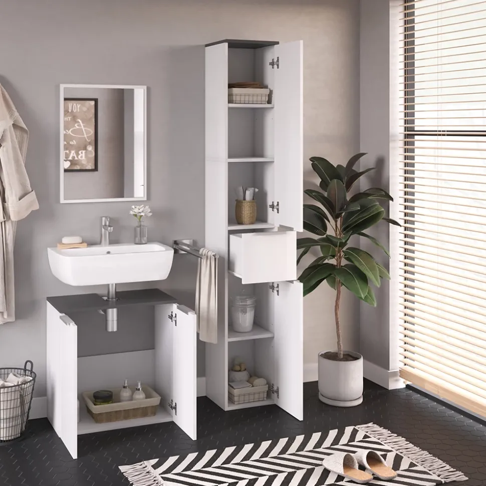 Badmöbel-Set Otis Weiß 3 Teile, mit Hochschrank Vicco