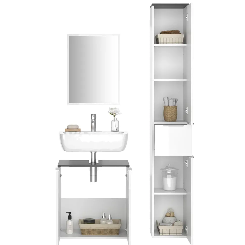 Badmöbel-Set Otis Weiß 3 Teile, mit Hochschrank Vicco