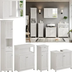 Badmöbel-Set Riad Weiß 5 Teile, Unterschrank mit Zwischenablage Vicco