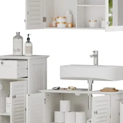 Badmöbel-Set Riad Weiß 5 Teile, Unterschrank mit Zwischenablage Vicco